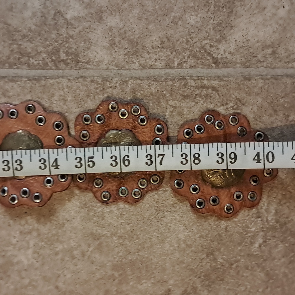 Brown Leather Western Concho Belt with Brass Medallions - Picture 6 of 8